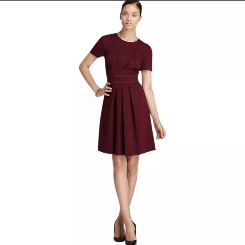 Trina Turk Maroon Pleated Tailored Flare Dress 12